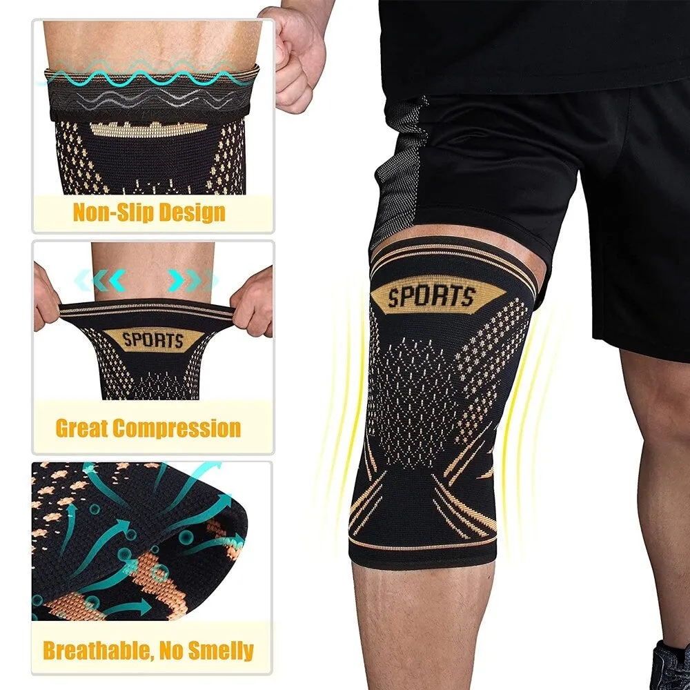 2pcs Copper Knee Compression Leg Sleeves for Knee Pain Running Weightlifting Workout