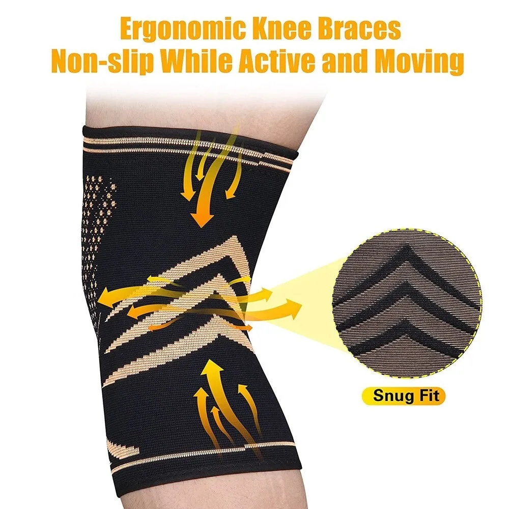2pcs Copper Knee Compression Leg Sleeves for Knee Pain Running Weightlifting Workout