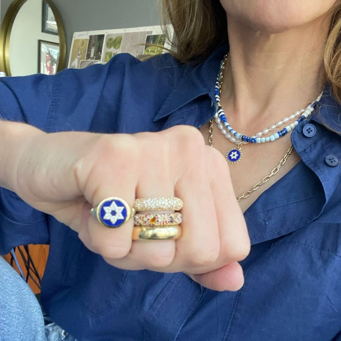 Ceramic   Pavé Star of David Signet Ring