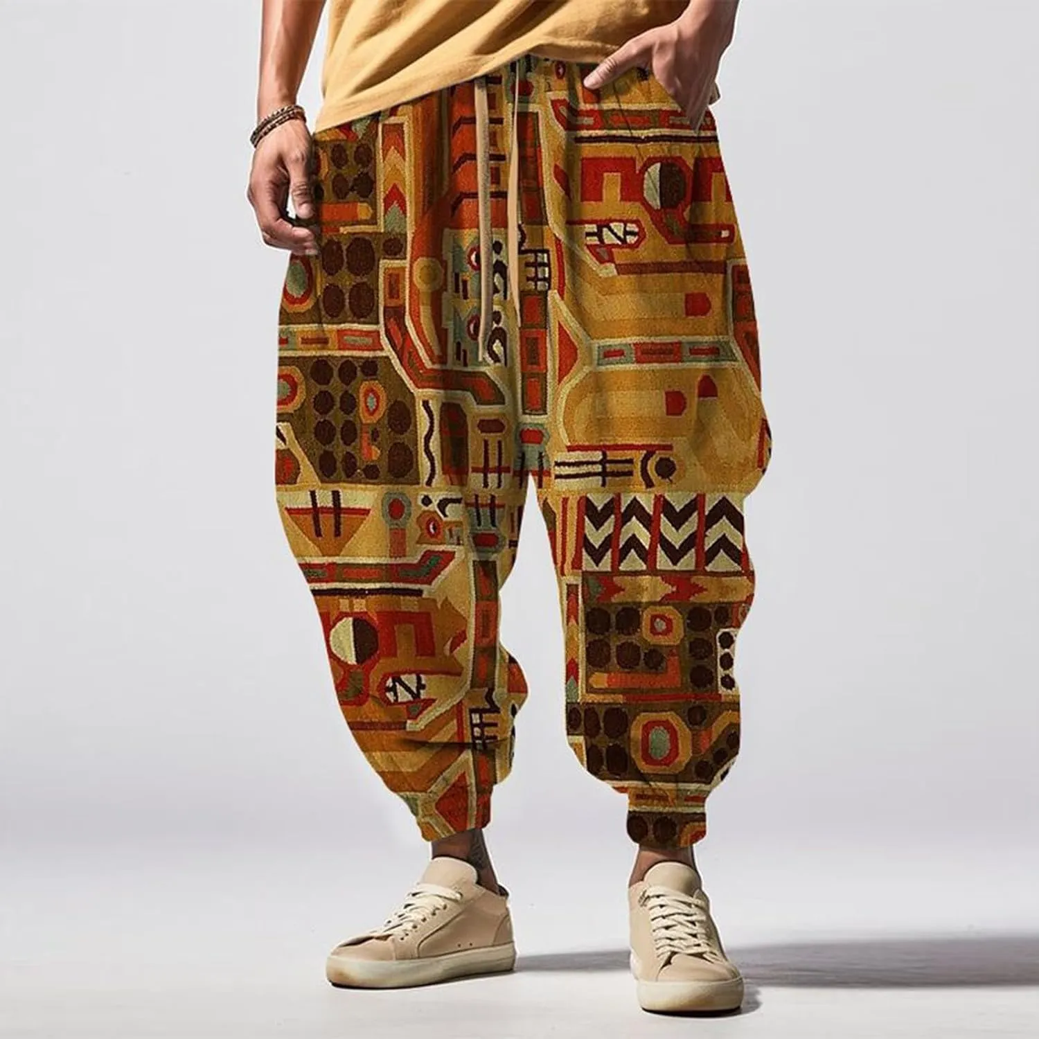 Elastic Waist Hippie Pant Street Feel Casual Sweatpants Mens Linen Cargo Jogger Pant Anime Clothes Baggy Sweatpants