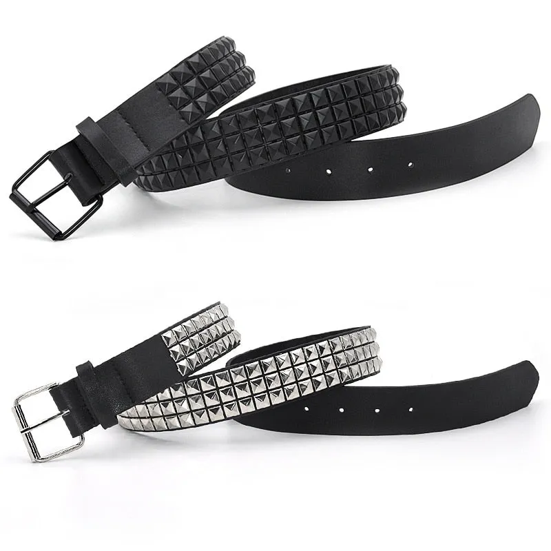 Faux Leather Pyramid Studded Belt