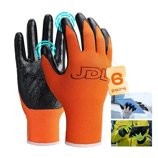 JDL Orange Nitrile Coating Gloves 6pk-Small