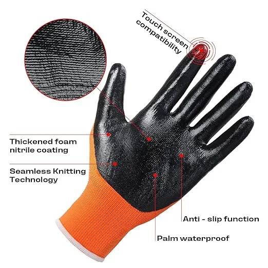 JDL Orange Nitrile Coating Gloves 6pk-Small