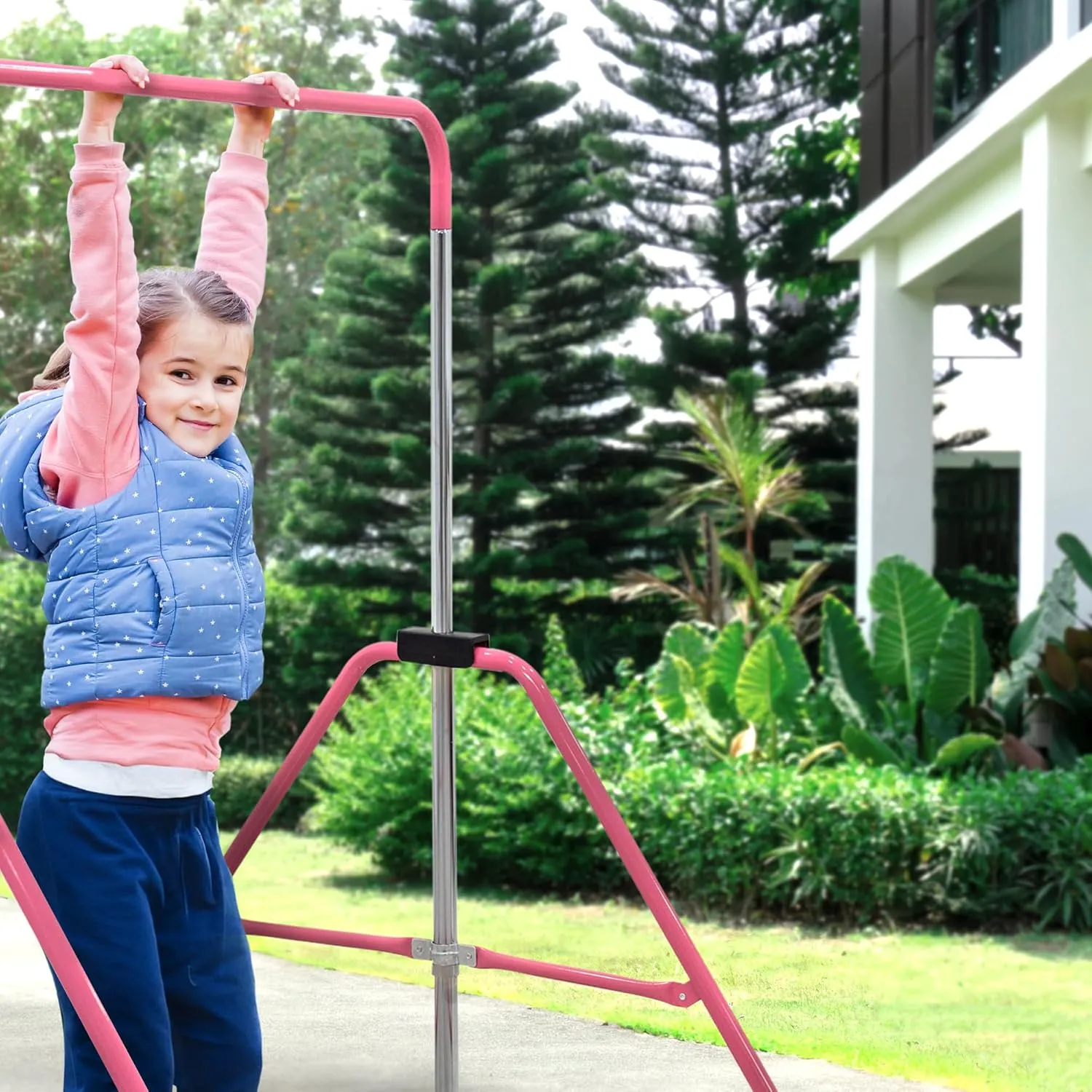 KAYMAN Foldable Gymnastics Horizontal Bar – Adjustable Height & Feet, Hand Protection Wrap, Durable Iron for Flexibility Training – Compact & Stylish Home Gym Equipment