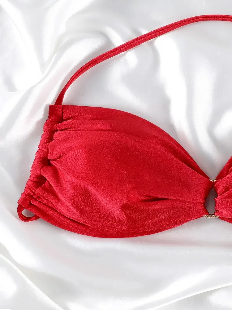 Red Solid Push-Up Bikini Set