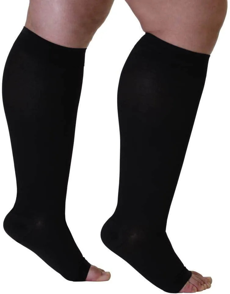 ROYALUCK Plus Size Open Toe Compression Socks 20-30mmHg Knee-Hi Extra Wide Support StockingsM-5XL