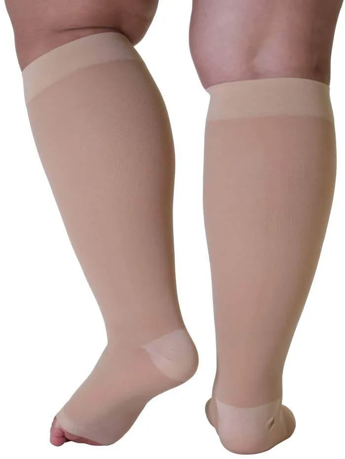 ROYALUCK Plus Size Open Toe Compression Socks 20-30mmHg Knee-Hi Extra Wide Support StockingsM-5XL