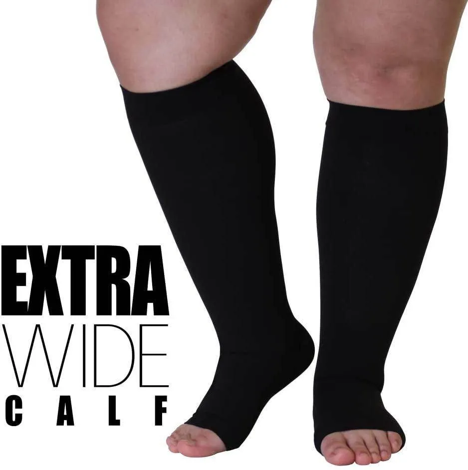 ROYALUCK Plus Size Open Toe Compression Socks 20-30mmHg Knee-Hi Extra Wide Support StockingsM-5XL
