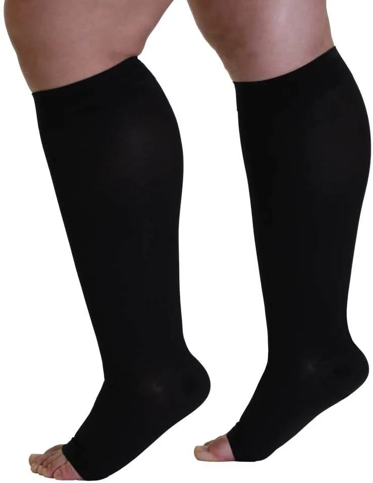 ROYALUCK Plus Size Open Toe Compression Socks 20-30mmHg Knee-Hi Extra Wide Support StockingsM-5XL