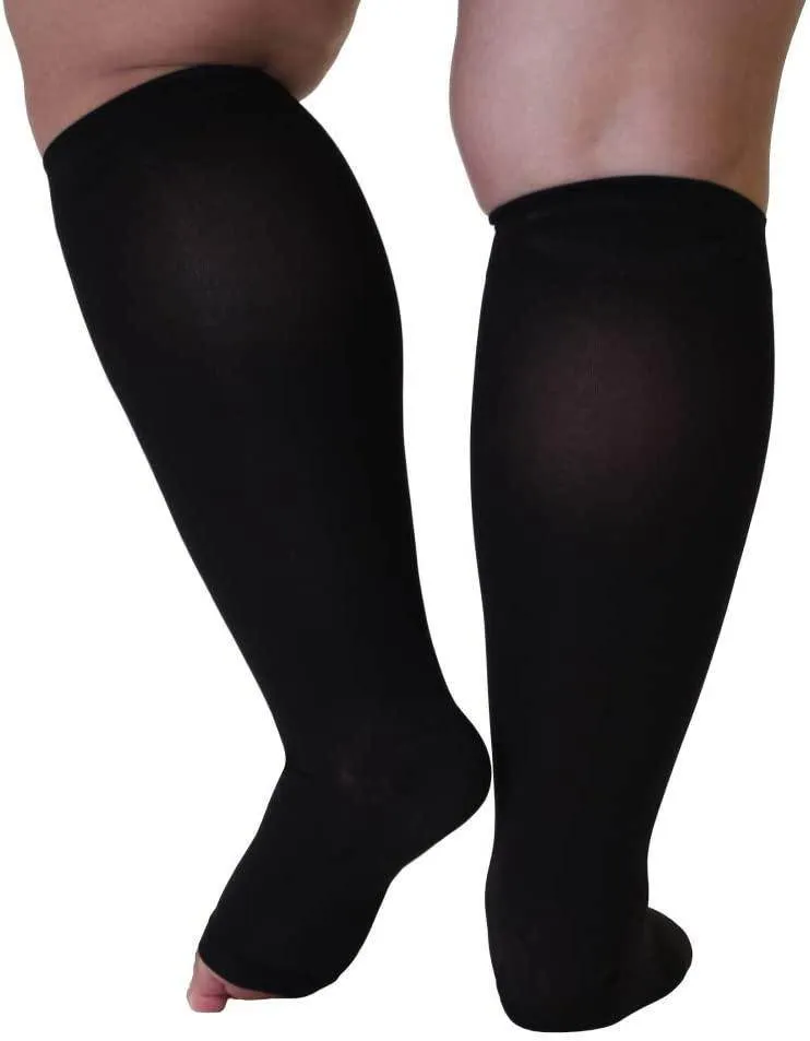 ROYALUCK Plus Size Open Toe Compression Socks 20-30mmHg Knee-Hi Extra Wide Support StockingsM-5XL