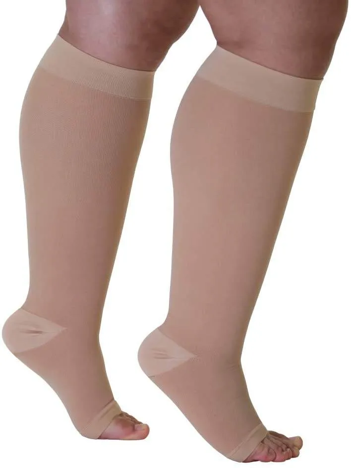 ROYALUCK Plus Size Open Toe Compression Socks 20-30mmHg Knee-Hi Extra Wide Support StockingsM-5XL