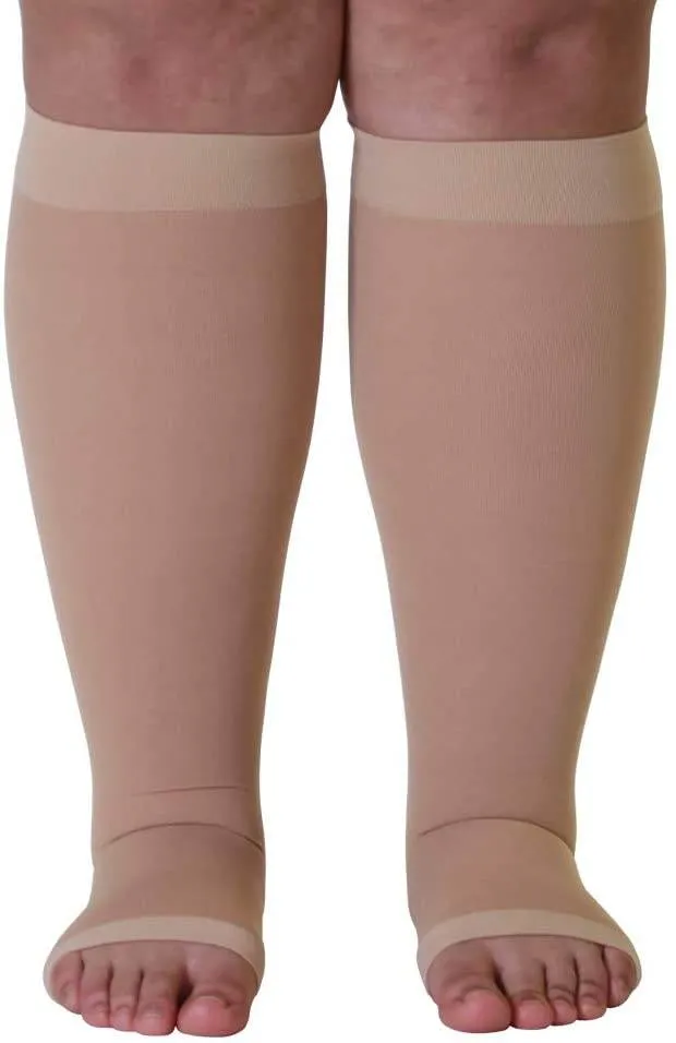 ROYALUCK Plus Size Open Toe Compression Socks 20-30mmHg Knee-Hi Extra Wide Support StockingsM-5XL