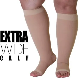 ROYALUCK Plus Size Open Toe Compression Socks 20-30mmHg Knee-Hi Extra Wide Support StockingsM-5XL