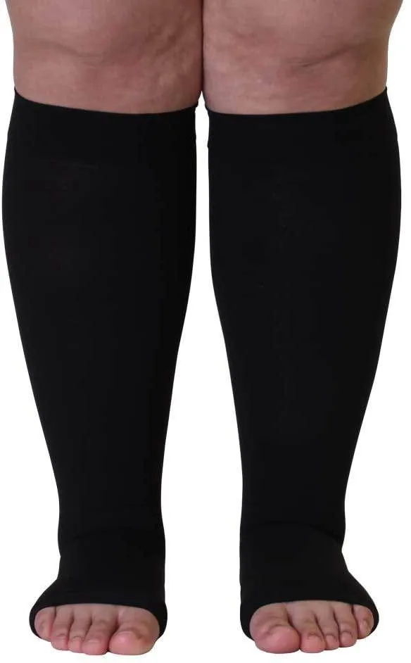 ROYALUCK Plus Size Open Toe Compression Socks 20-30mmHg Knee-Hi Extra Wide Support StockingsM-5XL