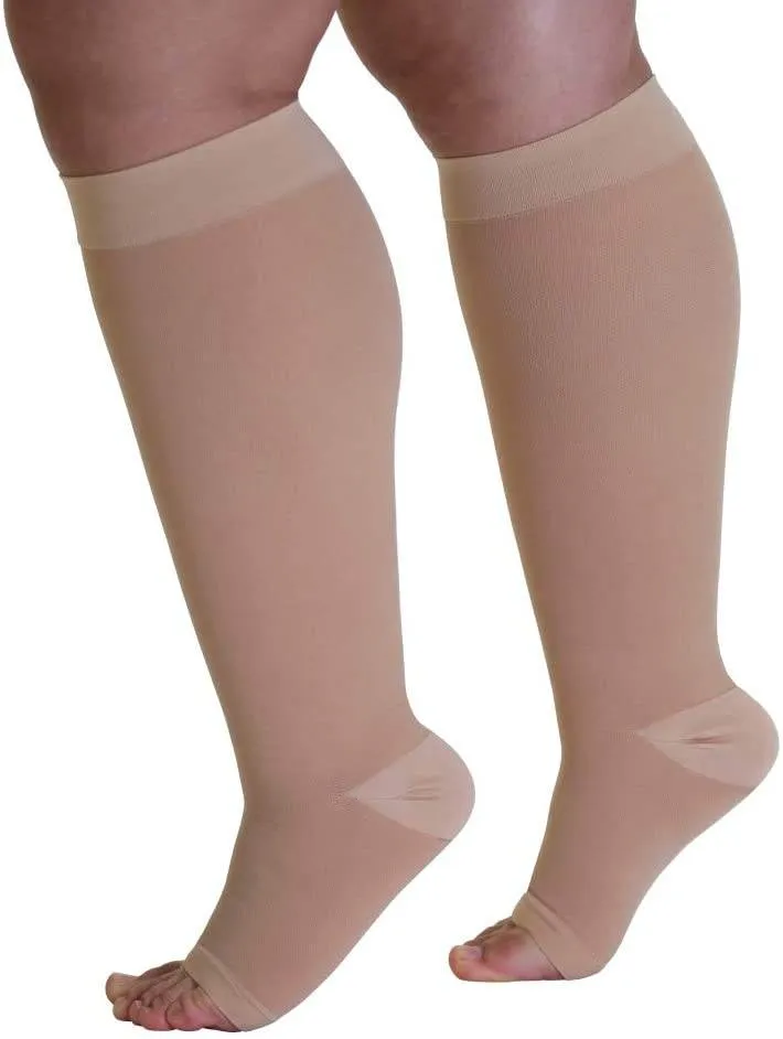 ROYALUCK Plus Size Open Toe Compression Socks 20-30mmHg Knee-Hi Extra Wide Support StockingsM-5XL