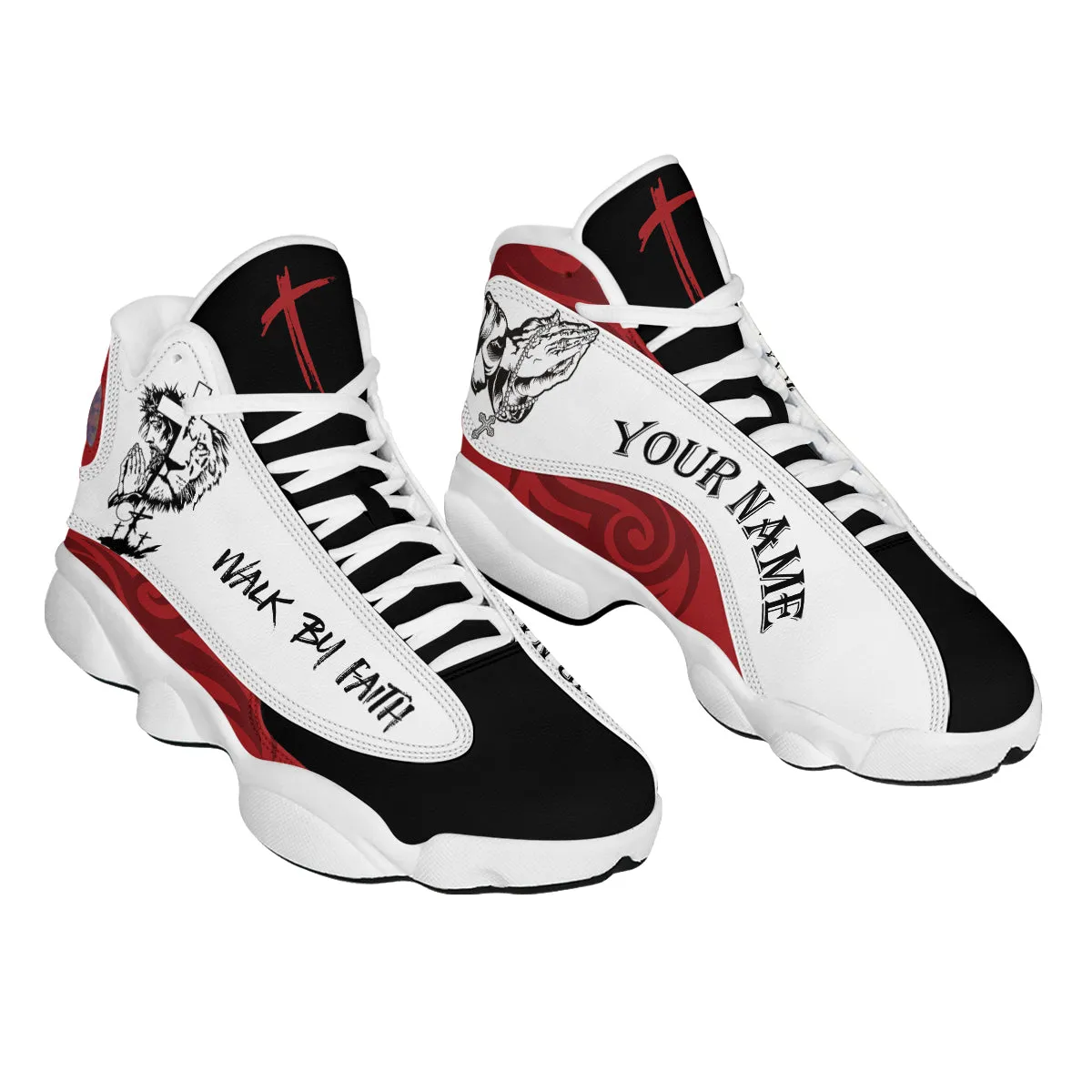Teesdily | Personalized Jesus Christ Basketball Shoes, Walk By Faith Running Shoes, God Prayers Custom Gifts Unisex Basketball Shoes