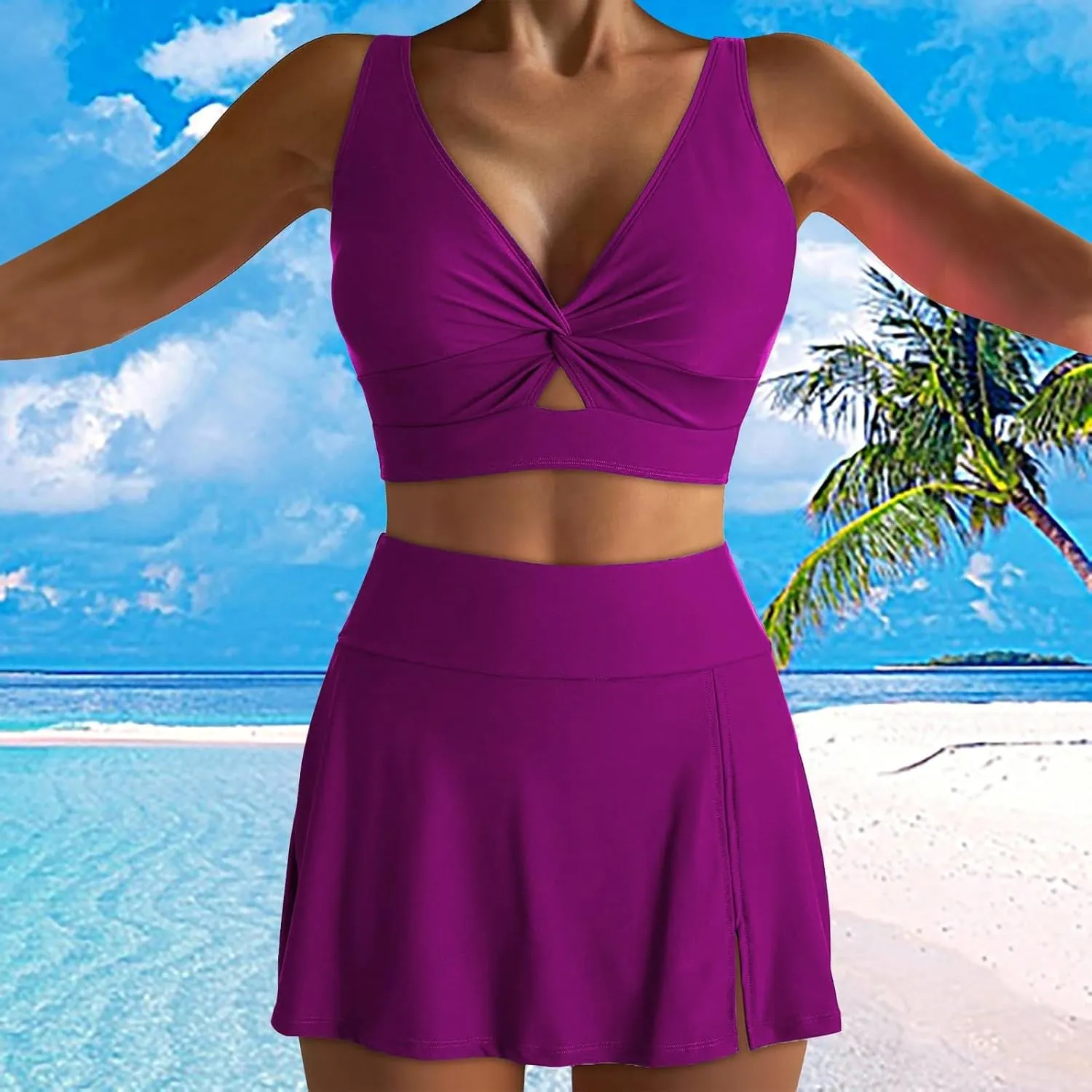 Two Piece Bikini Skirt Swimsuit Beach 2 Piece Bathing Suits for Women Twist Bikini Bras High Waisted Skirts Swimwear