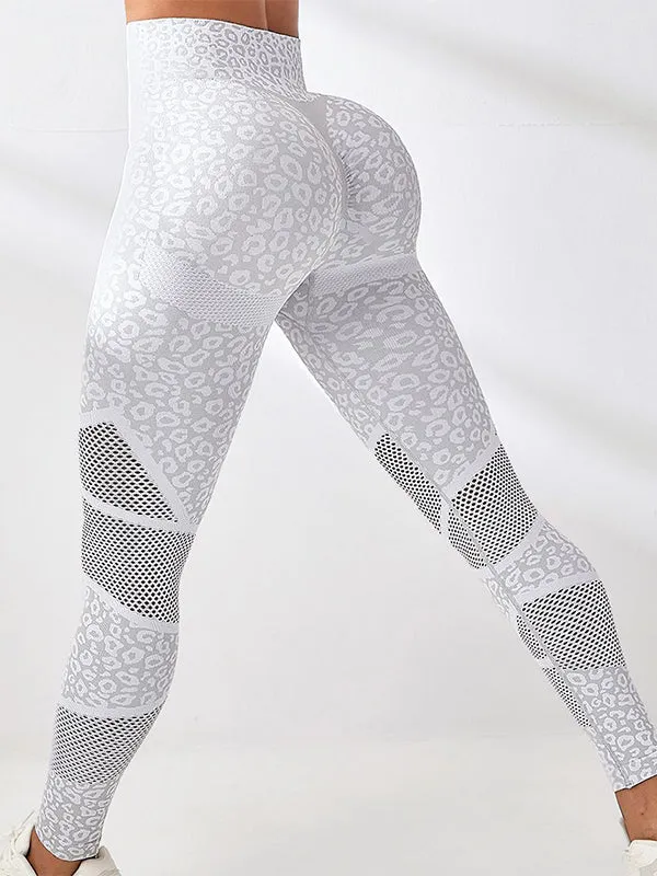 ZASUWA Female Fishnet Splicing Leopard Print Push Up Design Leggings