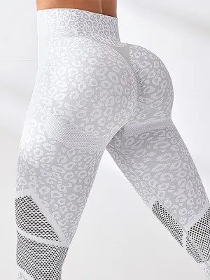 ZASUWA Female Fishnet Splicing Leopard Print Push Up Design Leggings
