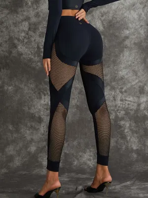 ZASUWA Female PU Net Thumbholes High-rise Hip-lift Leggings