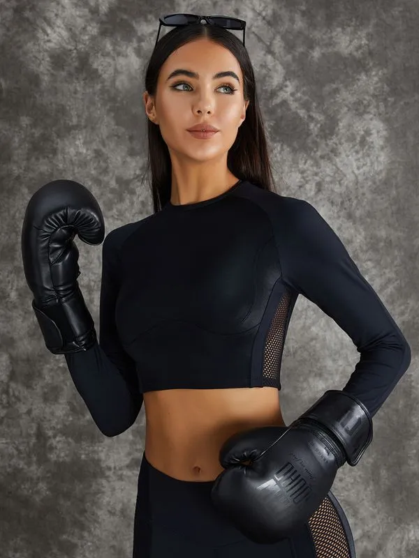 ZASUWA Female PU Net Thumbholes High-rise Hip-lift Leggings