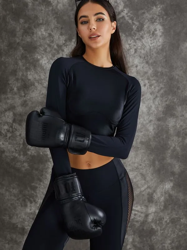 ZASUWA Female PU Net Thumbholes High-rise Hip-lift Leggings