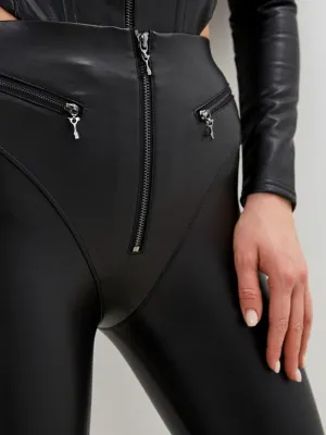 ZASUWA Female PU Zipper Fly-eye Hip-lift Leggings