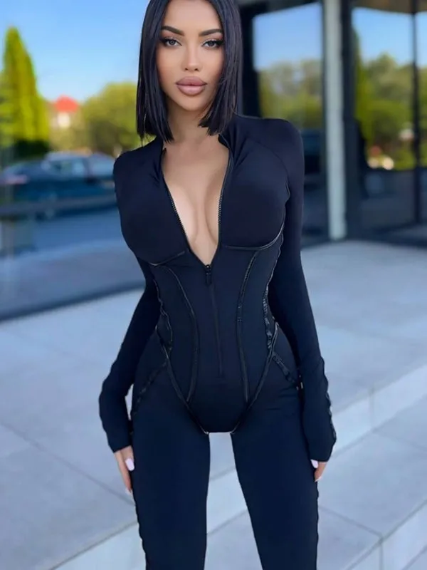 ZASUWA Female Push-up Zipper Peach Booty Jumpsuit