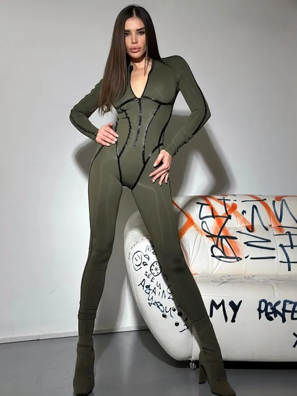 ZASUWA Female Push-up Zipper Peach Booty Jumpsuit